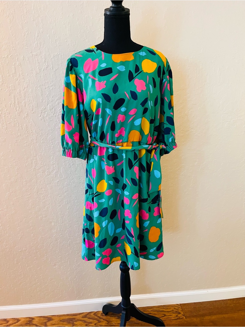 Halogen Green Floral Print Mini Dress‎ with Pink & Yellow Accents